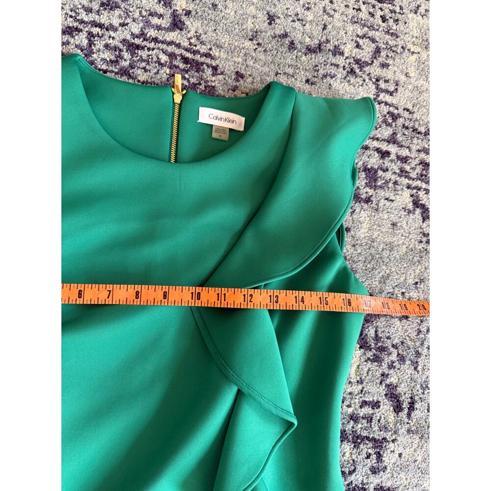 Green Preppy Ruffle Side Calvin Klein *HEMMED* Midi Length Dress Summer Formal - Picture 14 of 14
